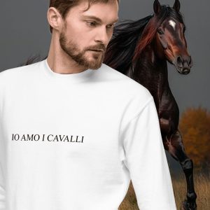 Felpa Bianca Io Amo i Cavalli Premium Unisex